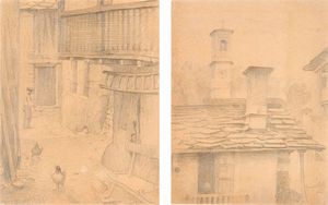 GUARLOTTI GIOVANNI Galliate (NO) 1869 - 1954 Torino - L'aia Tetti con campanile