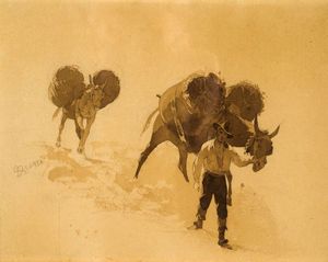 BRUZZI STEFANO Piacenza 1835 - 1911 - Contadino con muli