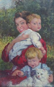 MARISALDI FALCO ELENA Santo Stefano Belbo (CN) 1901 - 1986 Torino - Mamma con bambini e gatto