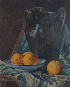 GAYS EUGENIO Rivara Canavese (TO) 1861 - 1938 Cuorgn (TO) - Natura morta con vaso e arance