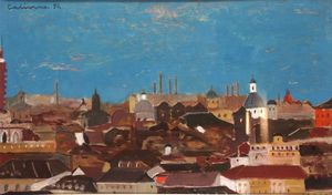 CALIERNO GIOSUE' Caserta 1897 - 1968 Pietra Ligure (SV) - Veduta sui tetti di Torino 1954