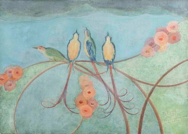 Dottori Gerardo : Uccelli su ramo fiorito, 1932  - Asta Arte Moderna e Contemporanea - Seconda Sessione - Associazione Nazionale - Case d'Asta italiane