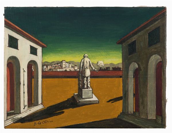 De Chirico Giorgio : Piazza d'Italia, fine anni 50  - Asta Arte Moderna e Contemporanea - Seconda Sessione - Associazione Nazionale - Case d'Asta italiane