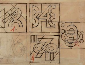 DEPERO FORTUNATO - Composizioni numeriche (studi per cuscini), 1927