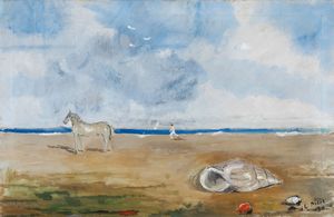 DE PISIS FILIPPO : Marina con cavallino, 1930  - Asta Arte Moderna e Contemporanea - Seconda Sessione - Associazione Nazionale - Case d'Asta italiane
