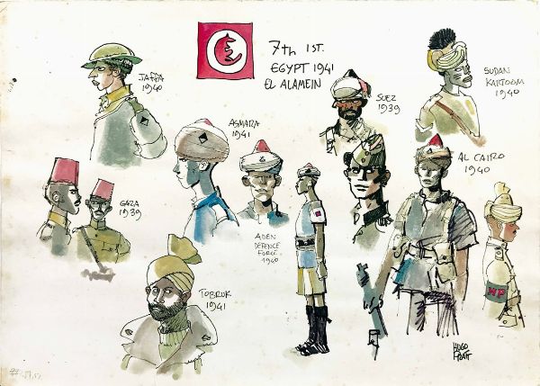 Pratt Hugo : 7th first Egypt 1941 El Alamein  - Asta I Maestri del Fumetto e dell'Illustrazione - Associazione Nazionale - Case d'Asta italiane
