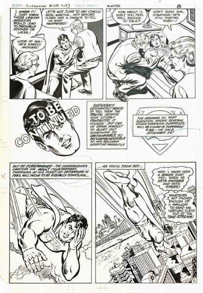 Curt Swan(1920-1996)  Dave Hunt(1923-2003) : Superman plunging into the past  - Asta I Maestri del Fumetto e dell'Illustrazione - Associazione Nazionale - Case d'Asta italiane