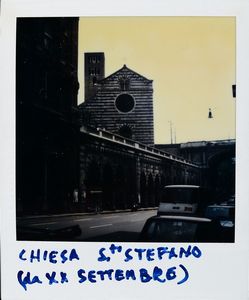 Alberto Lattuada - Chiesa di Santo Stefano (da via XX Settembre) - polaroid con Vedute di Genova 1989-1990
