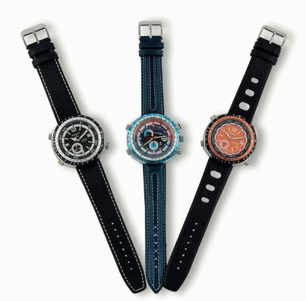 Set di 3 orologi Diver, in acciaio. Realizzati nel 1970 circa  - Asta Orologi da polso e da tasca - Associazione Nazionale - Case d'Asta italiane