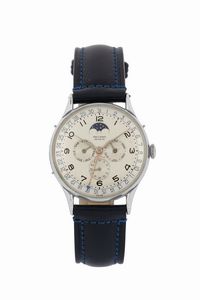 RECORD - Record Watch Co., Genve, Datofix. Orologio da polso, in acciaio, con triplo calendario e fasi lunari. Realizzato nel 1950 circa