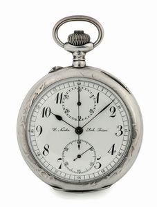 Nardin Ulysse - Ulysse Nardin, Locle, Suisse, No. 14414. orologio da tasca, cronografo, in argento. Realizzato nel 1900 circa