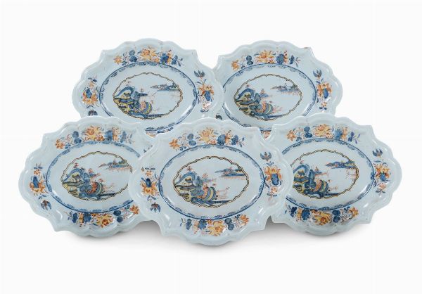 Cinque piatti  Veneto (Nove, manifattura Antonibon?), seconda met del XVIII secolo  - Asta Maioliche e Porcellane - Associazione Nazionale - Case d'Asta italiane