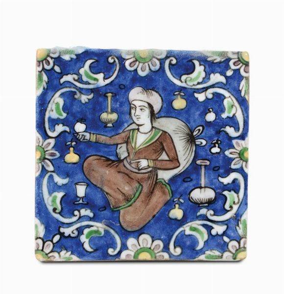 Mattonella Iran, periodo Qajar (1779-1925), XIX secolo  - Asta Maioliche e Porcellane - Associazione Nazionale - Case d'Asta italiane