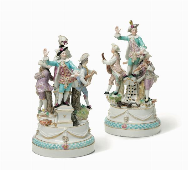 Coppia di gruppi Meissen, modello di Michel Victor Acier, 1765-1770 circa  - Asta Maioliche e Porcellane - Associazione Nazionale - Case d'Asta italiane