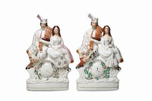 Due figurine Inghilterra, Staffordshire, periodo vittoriano, XIX secolo  - Asta Maioliche e Porcellane - Associazione Nazionale - Case d'Asta italiane