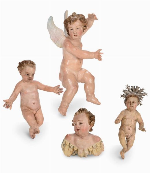 Quattro tra angeli e Bambin Ges, Napoli XIX secolo  - Asta Scultura e Oggetti d'Arte - Associazione Nazionale - Case d'Asta italiane