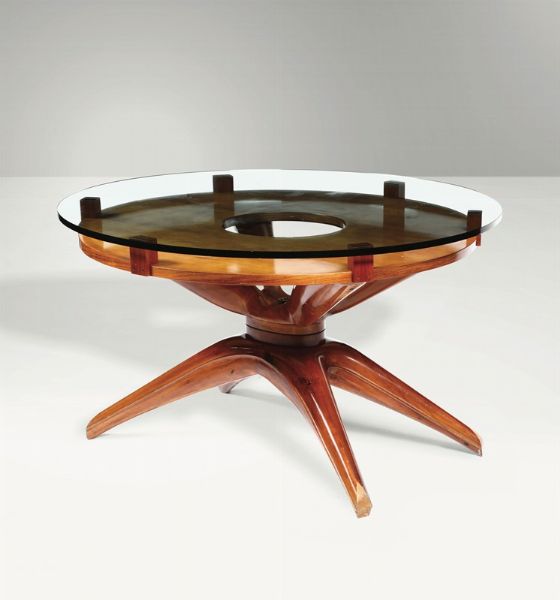 Tavolo con struttura in legno e piano in vetro.  - Asta Design - Associazione Nazionale - Case d'Asta italiane