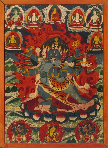 Tanka a fondo blu con Mahakala centrale, Tibet, XIX secolo  - Asta Chinese Works of Art - Associazione Nazionale - Case d'Asta italiane