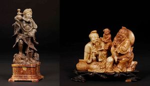 Due sculture in saponaria raffiguranti saggi, Cina, Dinastia Qing, fine XIX secolo  - Asta Chinese Works of Art - Associazione Nazionale - Case d'Asta italiane