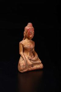Figura di Buddha seduto scolpito in legno, Thailandia, XVIII secolo  - Asta Chinese Works of Art - Associazione Nazionale - Case d'Asta italiane