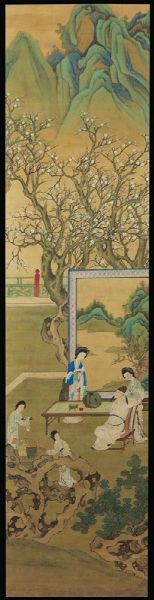 Quattro dipinti su carta raffiguranti scene di vita comune entro paesaggio, Cina, fine XIX secolo  - Asta Fine Chinese Works of Art - Associazione Nazionale - Case d'Asta italiane