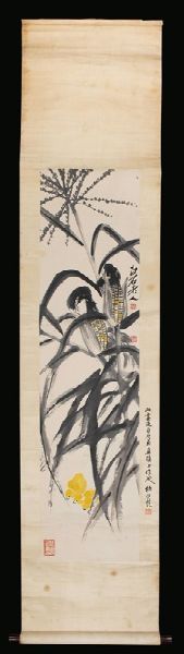 Dipinto su carta raffigurante pianta di granturco e iscrizione, Cina, XX secolo  - Asta Fine Chinese Works of Art - Associazione Nazionale - Case d'Asta italiane