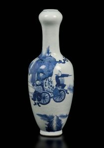 Vaso in porcellana bianca e blu con figure di dignitari, Cina, XIX secolo  - Asta Fine Chinese Works of Art - Associazione Nazionale - Case d'Asta italiane