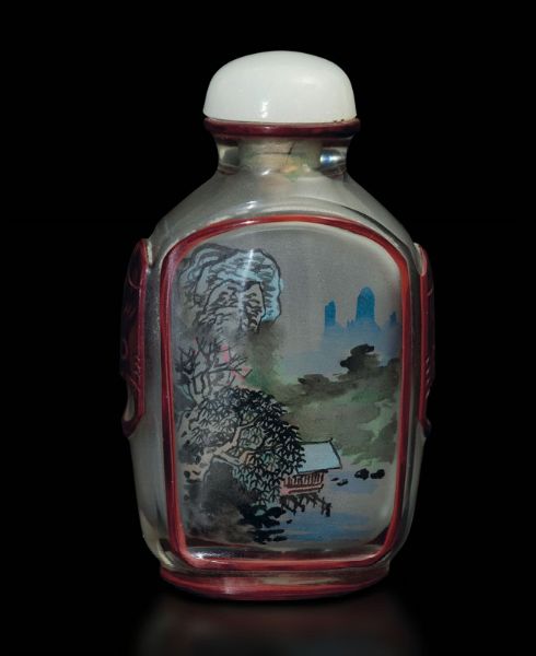 Snuff bottle in vetro dipinto con scene naturalistiche, Cina, XX secolo  - Asta Arte Orientale - Associazione Nazionale - Case d'Asta italiane