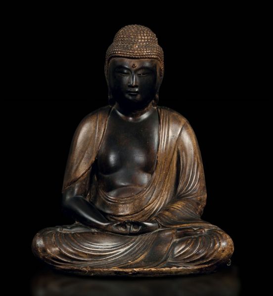Figura di Buddha Amitayus in gesso parzialmente dorata, Giappone, XX secolo  - Asta Arte Orientale - Associazione Nazionale - Case d'Asta italiane