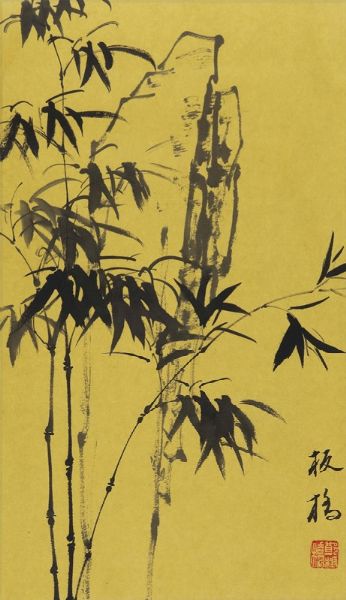 Coppia di dipinti su carta raffiguranti canne di bamboo con iscrizioni, Cina, inizio XX secolo  - Asta Arte Orientale - Associazione Nazionale - Case d'Asta italiane