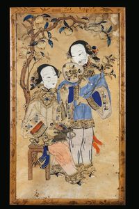 Gruppo di tre dipinti su carta raffiguranti Guanyin e corte, Cina, Dinastia Qing, XIX secolo  - Asta Arte Orientale - Associazione Nazionale - Case d'Asta italiane