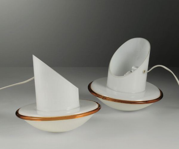 Coppia di lampade da tavolo in vetro con dettagli in metallo.  - Asta Design - Associazione Nazionale - Case d'Asta italiane