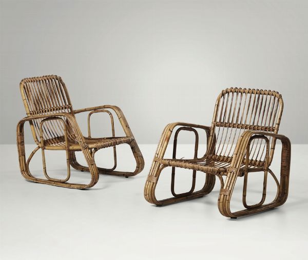 Due poltrone con struttura in bamboo.  - Asta Design - Associazione Nazionale - Case d'Asta italiane