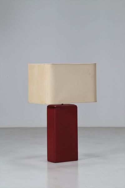 RIMA : Lampada da tavolo in pelle  ottone e tessuto 1956  - Asta ASTA 257 DESIGN (ONLINE) - Associazione Nazionale - Case d'Asta italiane