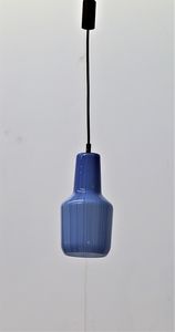 VIGNELLI MASSIMO (n. 1931) - Lampada a sospensione in vetro a canne verticali  metallo laccato e ottone  per Venini anni 50