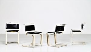 MANIFATTURA FRANCESE - Quattro sedie in metallo laccato e pelle  anni 50