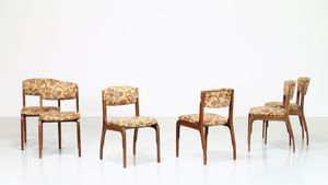 FRATTINI GIANFRANCO (1926 - 2004) - Sei sedie in legno e tessuto originale  per Cantieri Carugati 1964