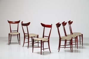 CAVATORTA SILVIO - Sei sedie in mogano con rivestimenti in tessuto  per  Cavatorta  anni 50