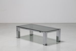 INTROINI VITTORIO - Tavolino da salotto in metallo cromato e vetro fum  prod. Saporiti anni 70