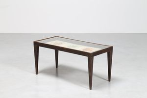 BUFFA PAOLO (1903 - 1970) - Attrib. Tavolino da caff in noce con piano in cristallo  e disegni attribuiti ad Alberto Salietti  anni 40