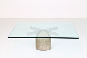 OFFREDI GIOVANNI (n. 1927) - Tavolino in calcestruzzo  acciaio e vetro  mod. Paracarro per Saporiti anni 70
