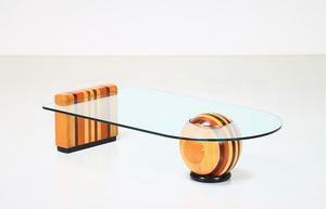 VIGNELLI MASSIMO (n. 1931) - Attrib. Tavolino da caff in legno e cristallo