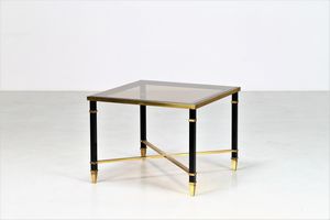 MAISON JANSEN - Tavolino in ferro laccato e ottone  piano in cristallo  anni 70