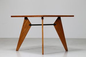 MANIFATTURA FRANCESE - Tavolo quadrato in rovere e metallo laccato  anni 50