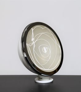BROTTO ANGELO (1914 - 2002) - Lampada da tavolo in metallo cromato e vetro  mod. Stufa per Esperia anni 70