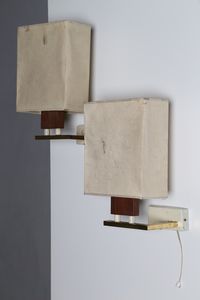 BIANCHI ALFREDO - Coppia applique in legno metallo laccato e ottone  produzione ALFREDO BIANCHI (MILANO)  anni 50. Etichetta presente