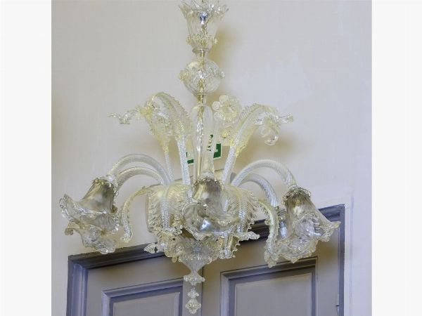 Grande lampadario in vetro soffiato incolore  - Asta Arredi e dipinti antichi - Associazione Nazionale - Case d'Asta italiane