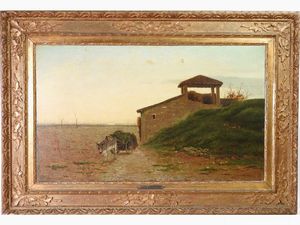 Luigi Bertelli : Paesaggio campestre 1885  - Asta Arredi e dipinti antichi - Associazione Nazionale - Case d'Asta italiane