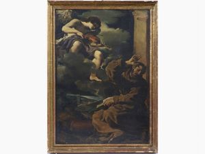 Bottega di Giovanni Barbieri detto Guercino - San Francesco in estasi e l'angelo musicante