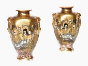 Coppia di vasi in porcellana Satsuma  - Asta Arredi e dipinti antichi - Associazione Nazionale - Case d'Asta italiane